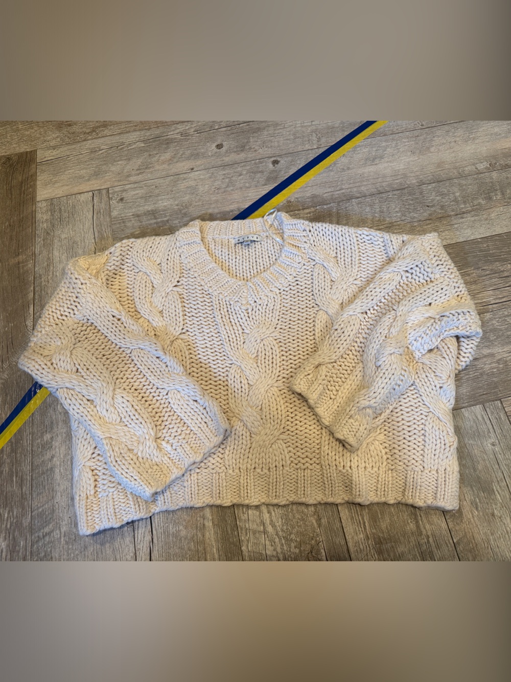 HYFVE Cream Cable Knit V-Neck Sweater